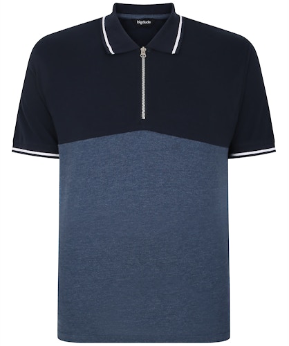 Bigdude Poloshirt mit Farbblock-Reißverschluss, Marineblau/Denim, groß